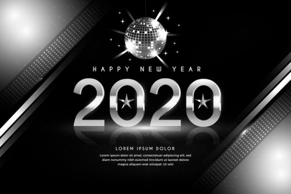 银色新年晚会海报 Silver new year 2020 Vector