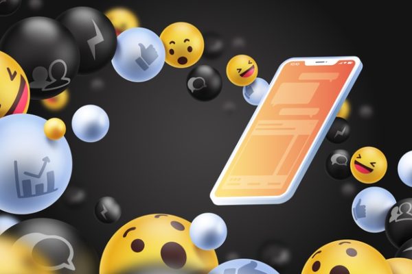 社交媒体图标科技背景 Social media icons with phone background Vector