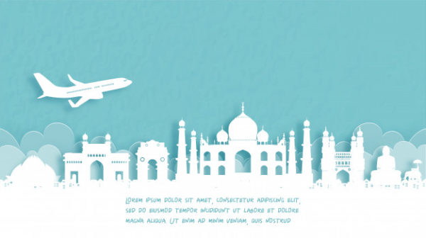 欢迎来到印度阿格拉的旅游剪纸插画海报模板