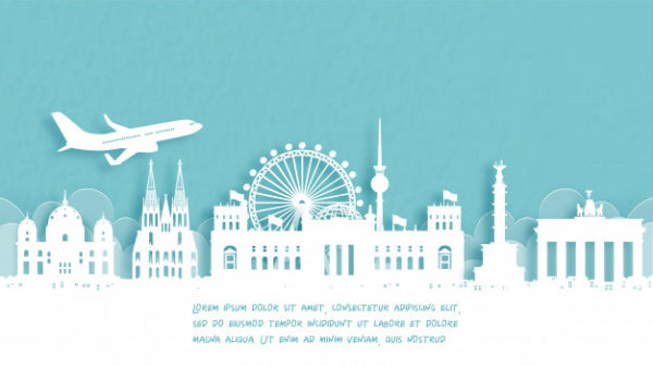 欢迎来到德国柏林的剪纸插画海报模板