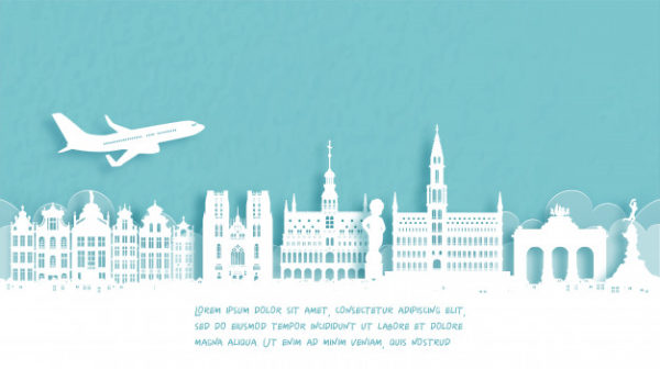 欢迎来到比利时布鲁塞尔的旅游剪纸插画海报模板