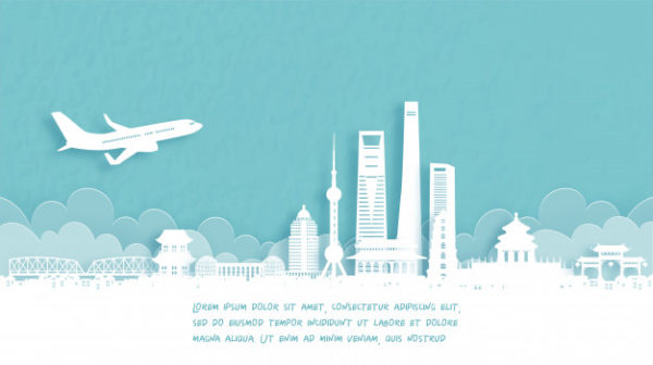 欢迎来到上海的旅游剪纸插画海报模板