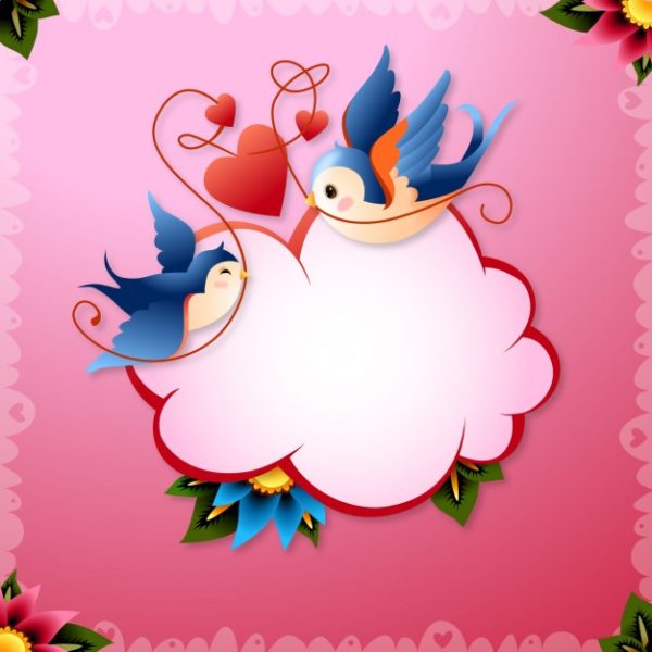 情人节爱情鸟插图 Valentine’s day love birds with hearts and word balloon vector illustration Vector