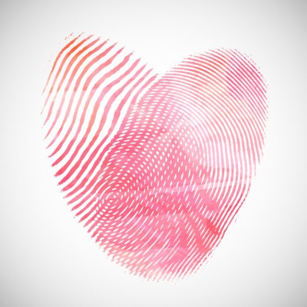 水彩爱心指纹背景 Valentines day background with watercolor heart shape of fingerprints Vector