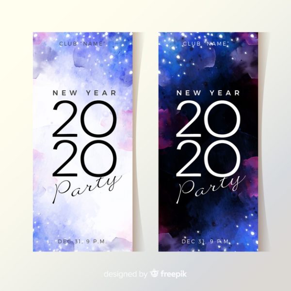 新年设计素材 Watercolour new year 2020 party banners Vector