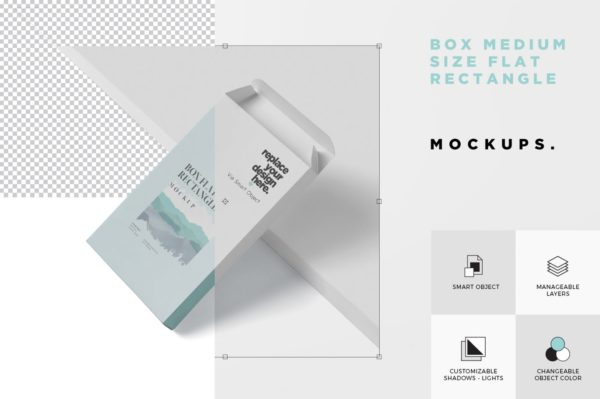 Mockups | 高级灰豆绿设计感强烈的4个PSD盒子模型中型扁平矩形
