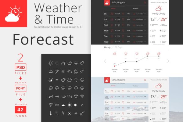 天气和时间天气预报图表组合素材下载[PSD,Ai]