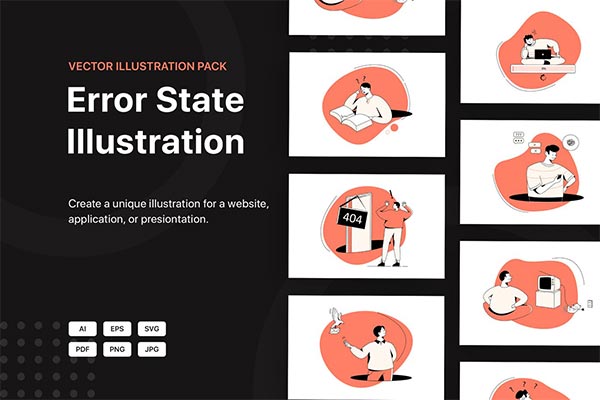 时尚高端简约扁平化流行风格的404错误状态海报banner UI插画设计模板集合（AI，EPS，JPG，PDF，PNG，SVG）