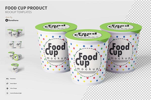 高品质的时尚高端简约专业的食物杯酸奶包装设计VI样机展示模型mockups