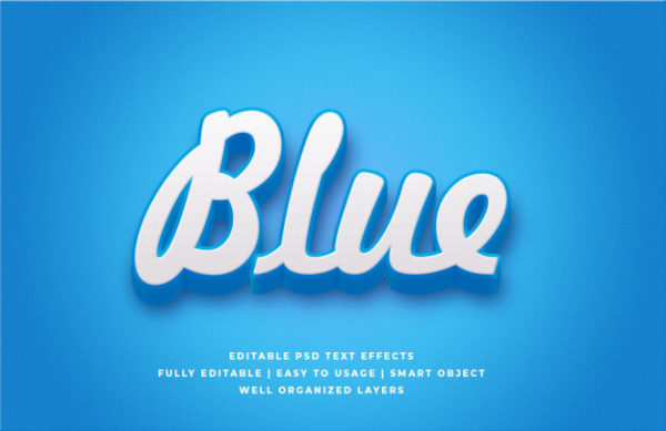 蓝色3D文字风格的效果样式[PSD]