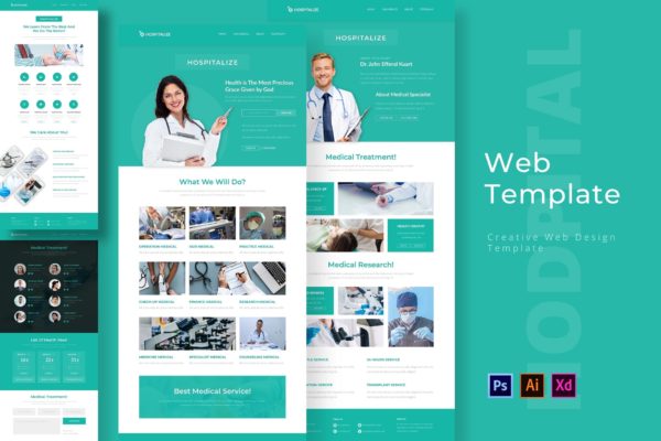 医院网页设计 Web 模板下载(PSD,XD)