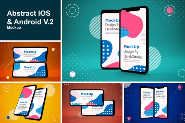 抽象背景的 iOS & Android安卓手机样机下载（PSD）