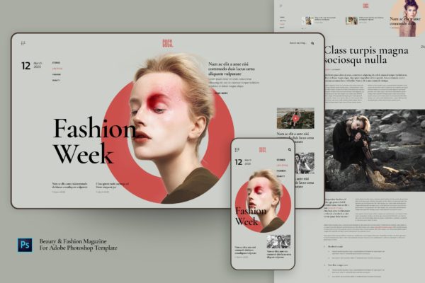 PSD格式的响应式“美容与时尚杂志”UI模板（PSD）