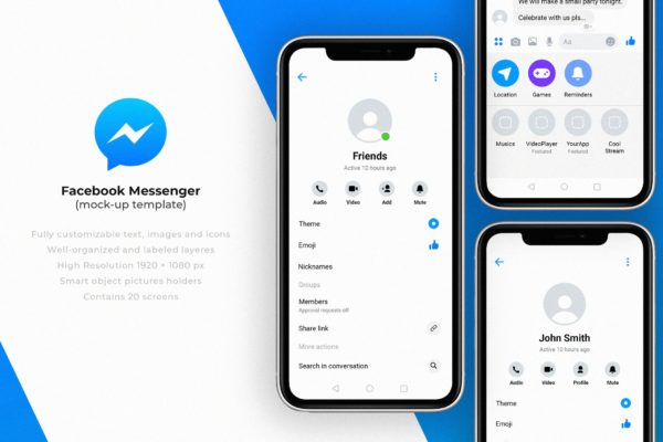 Facebook Messenger 应用APP样机下载（PSD）