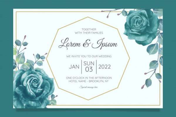 美丽的几何花卉框架装饰婚礼邀请函模板