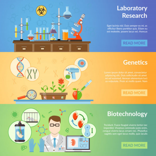 生物技术与遗传学工程插画 Biotechnology and genetics banners Vector