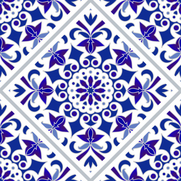 蓝色和白色的瓷砖图案背景[EPS]