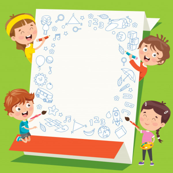可爱的卡通儿童教育概念插画Cartoon kids with a frame | Premium Vector