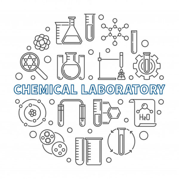 化学实验室概念圆形轮廓图标插图Chemical laboratory concept round outline icon illustration | Premium Vector