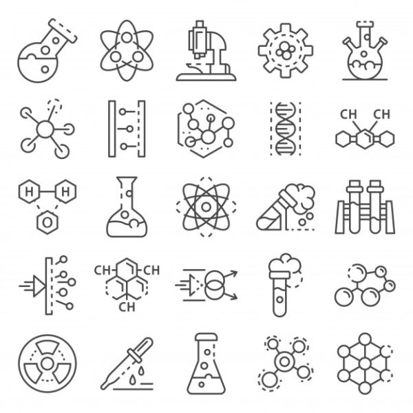 化学实验室用品图标集Chemistry lab icon set. outline set of chemistry lab vector icons | Premium Vector