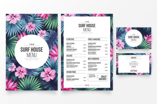别致的热带花卉主题餐厅菜单模板