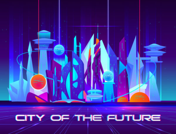未来城市霓虹灯活力夜景全息背景