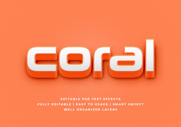 珊瑚色3D文本风格的效果样式[PSD]