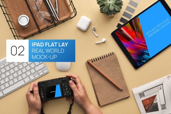 iPad Pro Flat Lay真实世界照片模型VI样机mockups