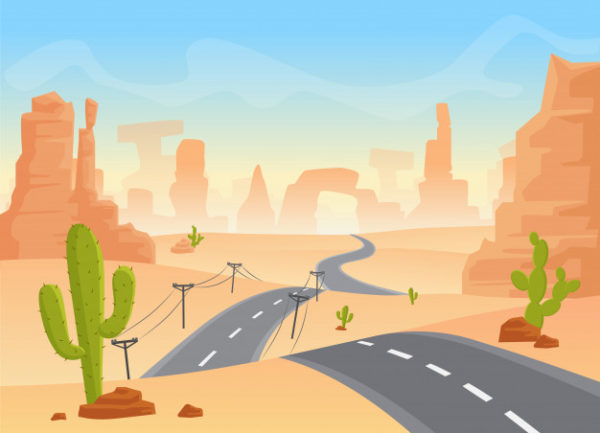 德州沙漠道路景观矢量插画