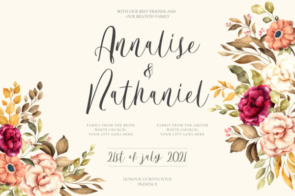 经典的花卉装饰婚礼模板 Elegant wedding invitation with vintage flowers Vector
