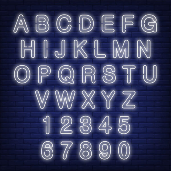 白色霓虹灯效果的字母数字样机