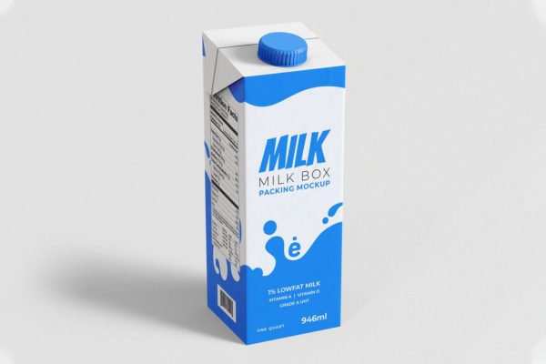 高品质的逼真时尚简约牛奶包装设计VI样机展示模型mockups