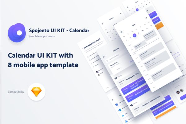 高级移动端日历 App UI KIT（Sketch）