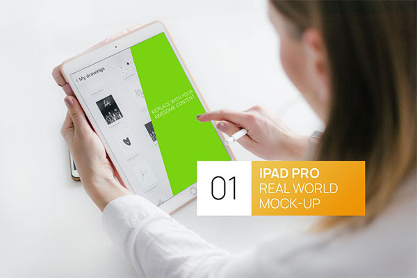 手持iPad Pro真实世界照片模型APP UI 样机展示模型mockups