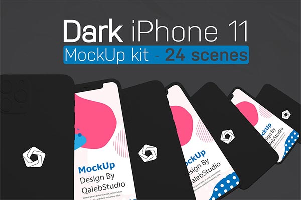 黑色iPhone 11 APP UI样机展示模型mockups