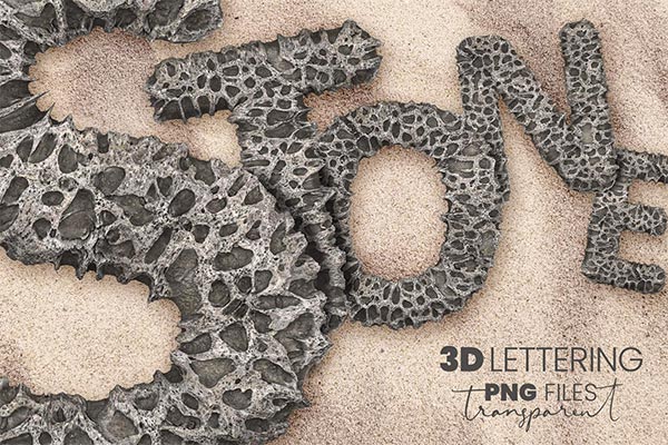 时尚高端逼真质感的多孔石头效果3D立体英文字母阿拉伯数字字体集合