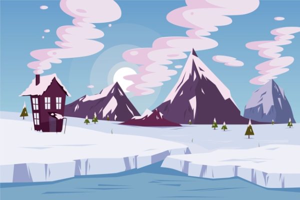 平面设计冬季景观概念插画