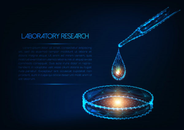 发光低多边形吸管液体未来实验室培养皿研究概念