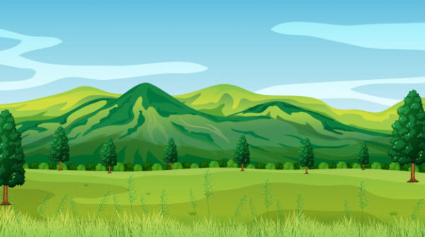 绿色春季山丘自然风景插画