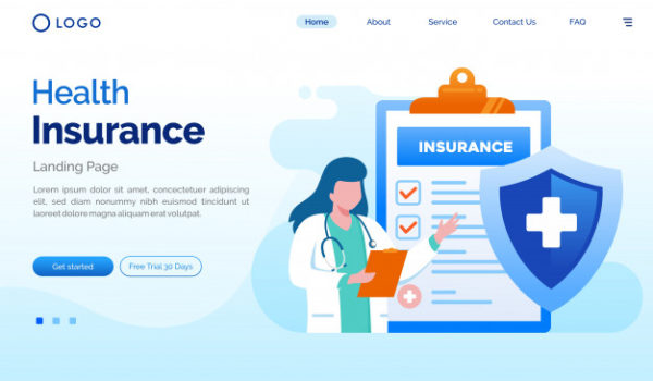 健康保险登录页面网站插画矢量模板