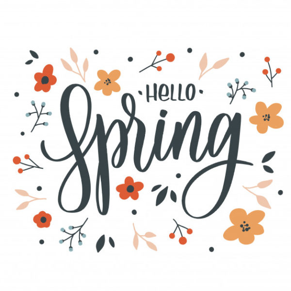 你好春季花卉图案装饰字体设计素材
