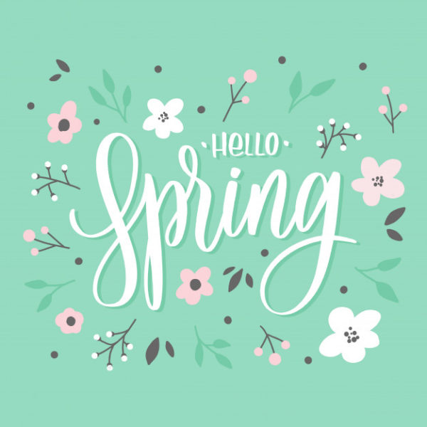 你好春季花卉图案设计字体卡片素材