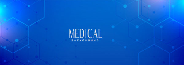 六角形蓝色医学科学横幅数字矢量 Hexagonal blue medical science banner digital Vector