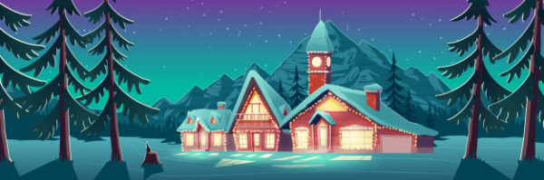 雪域里照明通明房子插图