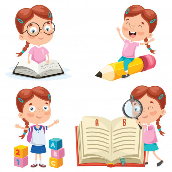 儿童学习阅读教育概念插画