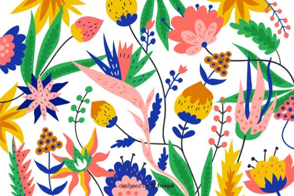 五彩缤纷的自然花卉插画