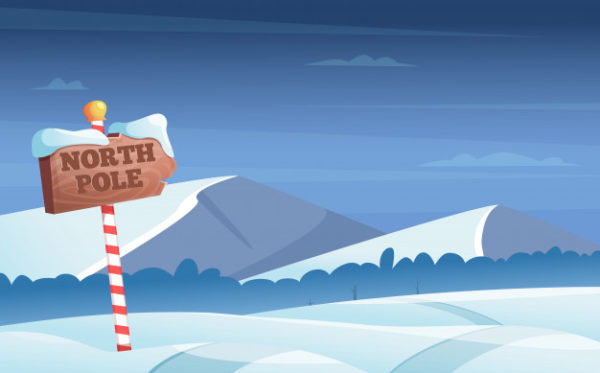 卡通北极冬季雪景路标矢量插画