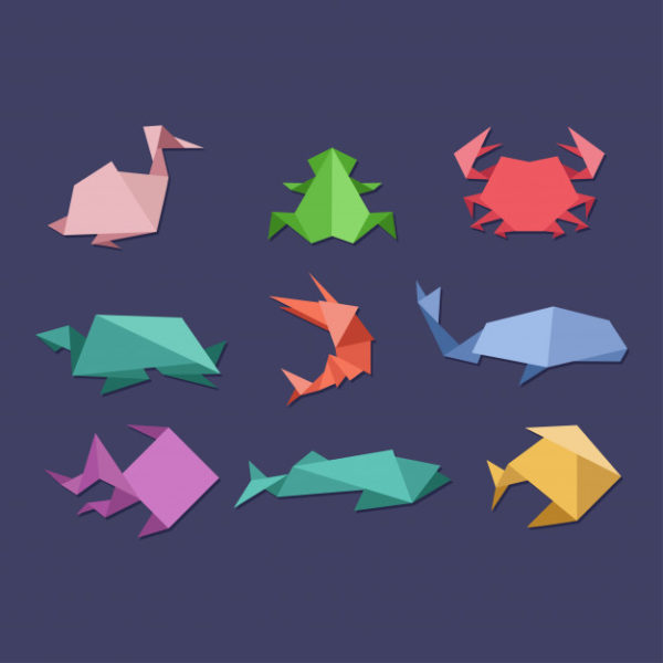 抽象的折纸水生动物集[EPS]