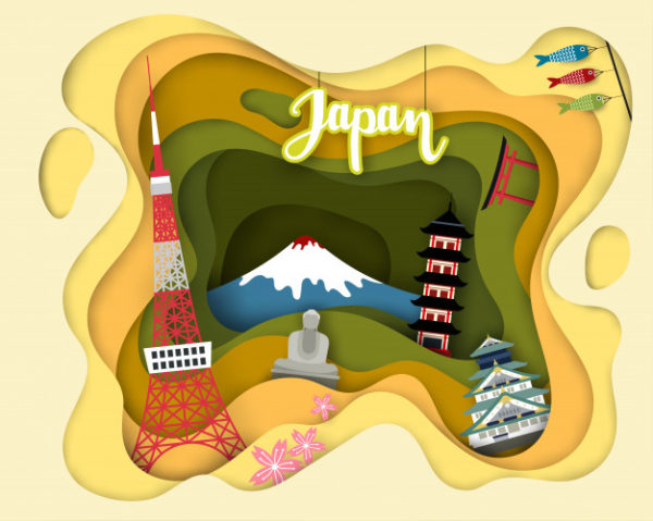 日本旅游景点剪纸风格设计素材