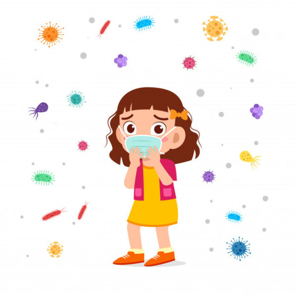 卡通女孩流感防护插画